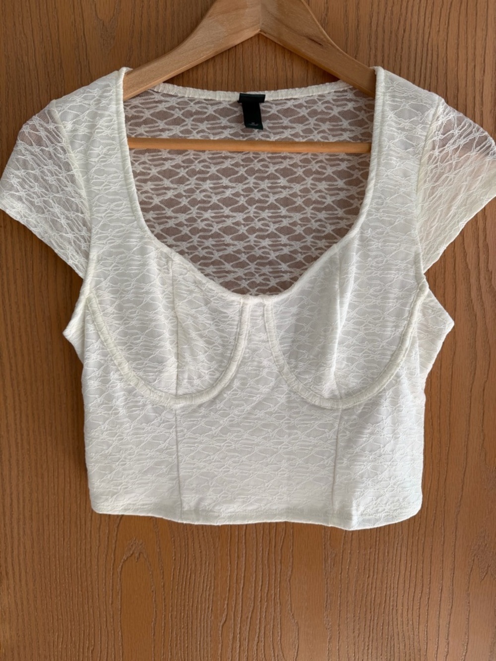 WILD FABLE Romantic Soft White Lace Scoop Neck Bustier Crop Top Women’s Size M